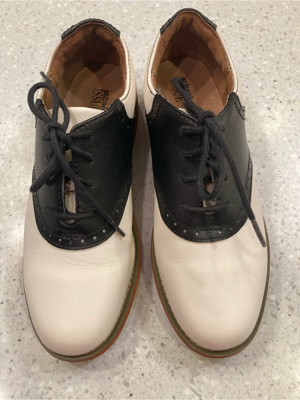 School Issue Two-Tone Lace-Up Oxfords in Black and Cream